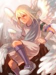  afuro_terumi androgynous bike_shorts blonde_hair inazuma_eleven inazuma_eleven_(series) kneehighs long_hair male_focus multiple_wings red_eyes solo tunic umn1010 wings zeus_(inazuma_eleven) 