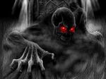  black_and_white grave monochrome red_eye rising skull undead 