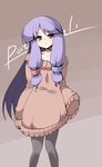  :&lt; breasts character_name choker cleavage contemporary dress frown hair_ribbon kotepo long_hair medium_breasts pantyhose patchouli_knowledge purple_hair red_eyes ribbon simple_background sleeves_past_wrists solo sweater sweater_dress touhou very_long_hair 