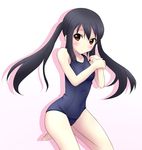  black_hair brown_eyes iray k-on! long_hair nakano_azusa one-piece_swimsuit school_swimsuit solo swimsuit twintails 