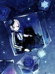  black_legwear blonde_hair blue blue_flower blue_rose boots box bug butterfly cube flower hair_flower hair_ornament highres in_box in_container insect nail_polish original ribbon rose short_hair sitting sketch skirt solo thighhighs yellow_eyes yuukichi zettai_ryouiki 