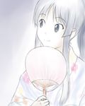  akiyama_mio dancho_(danch) fan japanese_clothes k-on! long_hair paper_fan smile solo uchiwa 