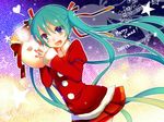  2011 aqua_eyes aqua_hair bad_id bad_pixiv_id blush christmas dated hair_ribbon hatsune_miku long_hair open_mouth ribbon santa_costume skirt solo temari_(deae) twintails very_long_hair vocaloid 