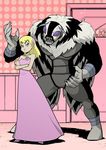  1boy 1girl age_difference angry blonde_hair cartoon_network crossed_arms dc_comics dress father_and_daughter high_heels killer_moth kitten_(teen_titans) mask pink_dress pink_shoes size_difference teen_titans umibito wings 