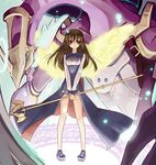  amer brown_eyes brown_hair long_hair magic_circle no_socks shirojiro_shiro staff summon_night summon_night_2 wings 