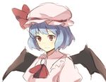  ascot bat_wings blue_hair blush bow child face hair_bow hat looking_down puffy_sleeves red_eyes remilia_scarlet sad short_hair simple_background sketch solo tears touhou upper_body weee_(raemz) white_background wings 