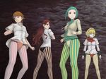  aegis_(persona) android angry ass bangs blonde_hair blunt_bangs brown_eyes brown_hair choker clenched_hands crossed_arms curly_hair earrings elenab from_below green_eyes green_hair jewelry kirijou_mitsuru legs long_hair multiple_girls no_pants panties panties_over_pantyhose pantyhose persona persona_3 red_eyes red_hair ribbon shirt shirt_lift short_hair striped striped_legwear swept_bangs takeba_yukari underwear vertical-striped_legwear vertical_stripes wind worried yamagishi_fuuka 