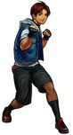  brown_hair fighting_stance fingerless_gloves gloves hiroaki_(kof) hood hoodie male_focus muscle official_art short_sleeves shorts sie_kensou socks solo the_king_of_fighters the_king_of_fighters_xi vest 