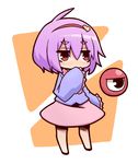  chibi covering_mouth eyeball eyebrows floating hairband hand_to_own_mouth heart jitome komeiji_satori pink_skirt purple_hair red_eyes shirt short_hair simple_background skirt solo standing taiga_mahoukan third_eye touhou white_background 