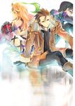  2boys ahoge alvin_(tales) black_hair blonde_hair boots brown_hair coat cravat gloves gradient_hair green_hair jude_mathis long_hair milla_maxwell mooche multicolored_hair multiple_boys pants red_eyes sitting tales_of_(series) tales_of_xillia 