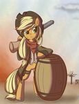  bamboodog barrel blonde_hair cowboy_hat equine female freckles friendship_is_magic green_eyes gun gunslinger hair handkerchief hat horse mammal my_little_pony pony ranged_weapon scar shotgun solo weapon 