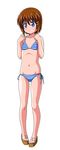  bikini blue_eyes brown_hair flat_chest highres inferno_(nanbu14) lyrical_nanoha mahou_shoujo_lyrical_nanoha mahou_shoujo_lyrical_nanoha_a's short_hair striped striped_bikini striped_swimsuit swimsuit yagami_hayate 