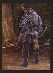  armor bracelet forest full_armor gauntlets greaves guchico helmet jewelry knight nature path road shield sword tree weapon 
