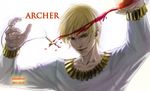 2011 alcohol artist_name bad_id bad_pixiv_id blonde_hair bracelet casual cross cross_necklace cup dated drinking_glass fate/zero fate_(series) gilgamesh jewelry killedcat male_focus necklace realistic signature slit_pupils solo spill white_background wine wine_glass 