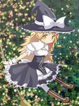  blonde_hair boots braid broom capelet curiosities_of_lotus_asia feita_(counterfeit) hat hat_ribbon highres kirisame_marisa long_hair mahou_shoujo_madoka_magica parody ribbon smile solo star style_parody touhou wrist_cuffs yellow_eyes 