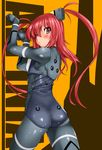  bad_id bad_pixiv_id blush bodysuit busou_shinki cosplay kamia_(not_found) kasuga_aya long_hair looking_at_viewer looking_back original otomedius otomedius_excellent red_eyes red_hair shiny shiny_clothes solo strarf twintails 