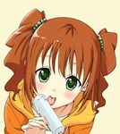  bad_id bad_pixiv_id brown_hair fingernails food green_eyes hands head_tilt hood hoodie idolmaster idolmaster_(classic) licking long_hair looking_at_viewer natsupa popsicle sexually_suggestive solo takatsuki_yayoi tongue twintails 