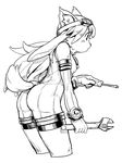  adjustable_wrench animal_ears aouma bad_id bad_pixiv_id bodysuit chocolat_gelato cropped_legs elbow_gloves furry gloves goggles greyscale highres long_hair monochrome solatorobo solo tail wrench 