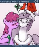  alicorn animal_ears berry_punch_(mlp) blush bottle drunk equine female feral friendship_is_magic hair hat horn horse john_joseco kissing lesbian mammal mistletoe my_little_pony pony princess_celestia_(mlp) princess_molestia_(mlp) tail tumblr 