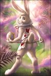  &hearts; &lt;3 alice_in_wonderland anthro blue_eyes blush bottomless butt claws clock clothed clothing cute forest fur grass hair half-dressed hindpaw lagomorph looking_at_viewer looking_back male mammal paws pink_nose pose rabbit short_hair solo standing tail thighs tree whiskers white white_fur white_hair white_rabbit wood zen 