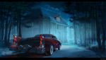  arsenixc artist_name buick buick_century building car dark exhaust fence foreshortening gate ground_vehicle house ironwork letterboxed mansion motor_vehicle night no_humans original outdoors road scenery tree 