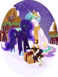  alicorn box brown_hair clothing crown cub cute cutie_mark equine female feral friendship_is_magic gift group hair hat horn horse house long_hair male mammal multi-colored_hair my_little_pony night pegacorn pipsqueak_(mlp) pony princess_celestia_(mlp) princess_luna_(mlp) rizcifra scarf sibling sisters smile snow snowflake tail tiara winged_unicorn wings young 