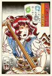  fine_art_parody frown hair_bobbles hair_ornament ikkaisai lips marker_(medium) nihonga onozuka_komachi parody red_eyes red_hair short_hair solo tongue touhou traditional_media translation_request two_side_up ukiyo-e 