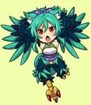  animal_ears armpits arms_up bow chibi claws clearite feathered_wings feathers hair_bow harpy monster_girl morgan_(shinrabanshou) open_mouth running shinrabanshou simple_background solo talons wings 