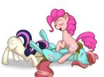  bent_over blush bonbon_(mlp) cutie_mark ear_piercing eating_shit equine eyes_closed f&aelig;ces feces female feral friendship_is_magic group horse kloudmutt lesbian lying mammal mrs_cake_(mlp) my_little_pony on_back open_mouth piercing pinkie_pie_(mlp) pony scat 