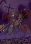  axe blood chain fantasy graveyard highres horse horseback_riding pixiv_fantasia pixiv_fantasia_1 polearm reise riding solo warrior weapon 