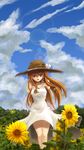  brown_hair dress hat makirin original red_eyes solo straw_hat 