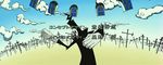  animated animated_gif cloud cross dancing day gradient male_focus mask screencap shinigami_sama skull skull_mask sky solo soul_eater text_focus window 