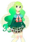 blue_eyes copyright_request green_hair long_hair rakuraku skirt smile solo 