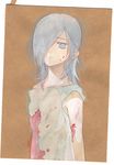  akio_(mememe) allelujah_haptism bad_id bad_pixiv_id blood gundam gundam_00 hospital_gown male_focus photo traditional_media watercolor_(medium) 