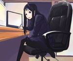  black_hair chair computer copyright_request hidari_kagetora pantyhose pen school_uniform smile solo 