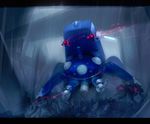  bad_id bad_pixiv_id building from_below ghost_in_the_shell glowing indoors lamp light_rays machinery mecha no_humans rain red_eyes smoke tachikoma takashima water 