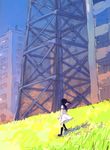 bad_id bad_pixiv_id black_hair building city cityscape copyright_request grass scenery sky toe_(gardengirls) tower transmission_tower 