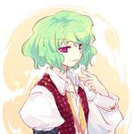  ascot green_hair kazami_yuuka lowres plaid plaid_vest puffy_sleeves red_eyes short_hair smirk solo tokiame touhou untied upper_body vest 