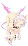  animal_ears bat_wings bend bent_over bracelet collar crossed_arms demon_tail flexible jewelry nishieda nude open_mouth original pink_eyes round_teeth simple_background solo spiked_bracelet spikes tail teeth wings 