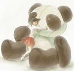  ame_(conronca) bad_id bad_pixiv_id blush brown_hair closed_eyes copyright_request hug open_mouth panda pleated_skirt skirt socks solo stuffed_animal stuffed_panda stuffed_toy twintails 