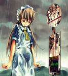 arms_at_sides bad_id bad_pixiv_id bus_stop clenched_hands copyright_request crying crying_with_eyes_open dark half-closed_eyes harepore maid outdoors outstretched_wrists rain rust solo storm storm_cloud tears translation_request twintails wet wet_clothes 