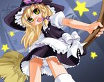  blonde_hair braid broom broom_riding hat kirisame_marisa sidesaddle solo star touhou umekichi witch_hat yellow_eyes 