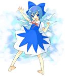  bad_id bad_pixiv_id barefoot bow cirno feet happy miya_(tsumazukanai) smile solo touhou waving 