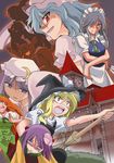  angeldust blonde_hair hat hieda_no_akyuu hong_meiling izayoi_sakuya kirisame_marisa koakuma maid multiple_girls patchouli_knowledge purple_hair red_eyes remilia_scarlet touhou witch_hat 