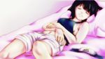  artist_request bed breasts hyuuga_hinata medium_breasts midriff naruto naruto_(series) pillow sideboob sleeping solo 