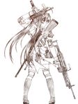  akimoto_dai boots brown copyright_request gun handgun holding holding_gun holding_weapon m249 machine_gun machine_pistol maid monochrome pistol ribbon rifle sniper_rifle solo submachine_gun thighhighs trigger_discipline twintails weapon 