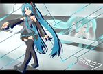  aqua_hair aqua_nails artist_request detached_sleeves hatsune_miku long_hair nail_polish necktie smile thighhighs twintails vocaloid walking 