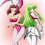  animal_ears ass bangs breasts bunny_ears bunnysuit c.c. cleavage code_geass green_hair kallen_stadtfeld large_breasts leotard multiple_girls pantyhose pink_leotard tanan thigh_gap 