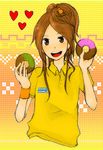  bad_id bad_pixiv_id brown_eyes brown_hair doughnut food happy heart looking_at_viewer mimoko open_mouth original pixiv_donut solo upper_body 