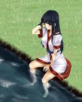  bad_id bad_pixiv_id barefoot grass kirisato_itsuki long_hair nakoruru samurai_spirits sitting soaking_feet solo water 